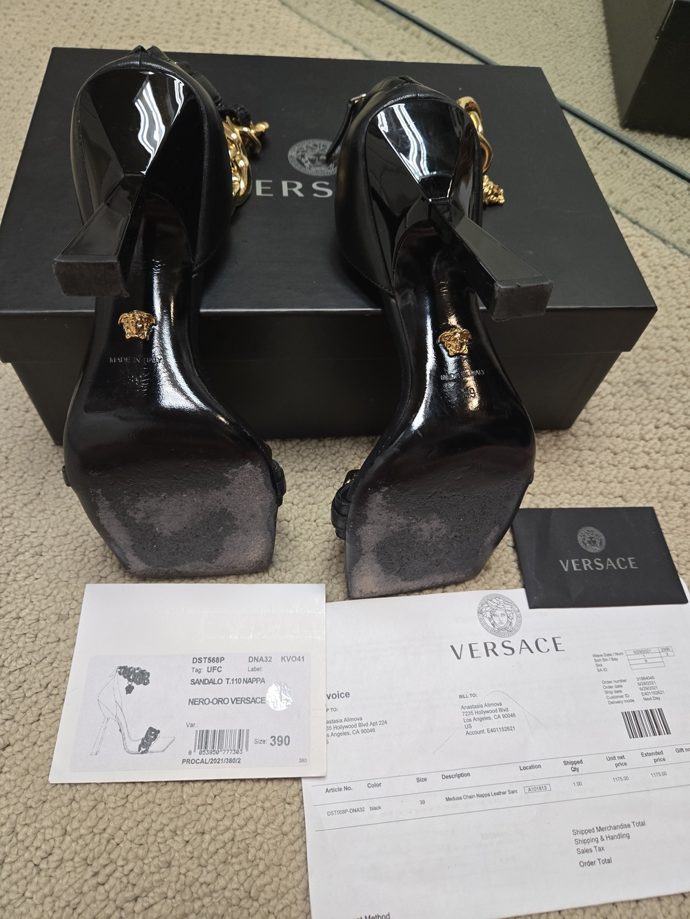 Versace Black Leather Chain-Embellished High Heel Sandals - Picture 3 of 5